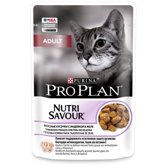 Влажный корм Adult Nutri Savour для взрослых кошек, кусочки с индейкой в желе 85 г