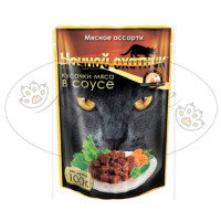 НОЧНОЙ ОХОТНИК 100Г КОНСЕРВЫ ДЛЯ КОШЕК МЯСНОЕ АССОРТИ КУСОЧКИ В СОУСЕ ПАУЧ