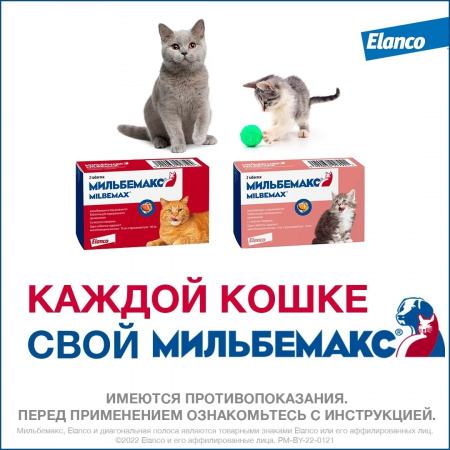 Мильбемакс®, таблетки от гельминтов со вкусом говядины для котят и маленьких кошек – 2 таблетки